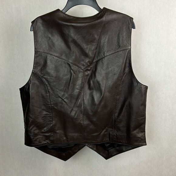 Saguro West Leather Vest Brown Mens Sz XL Western Snap Button - Picture 5 of 7